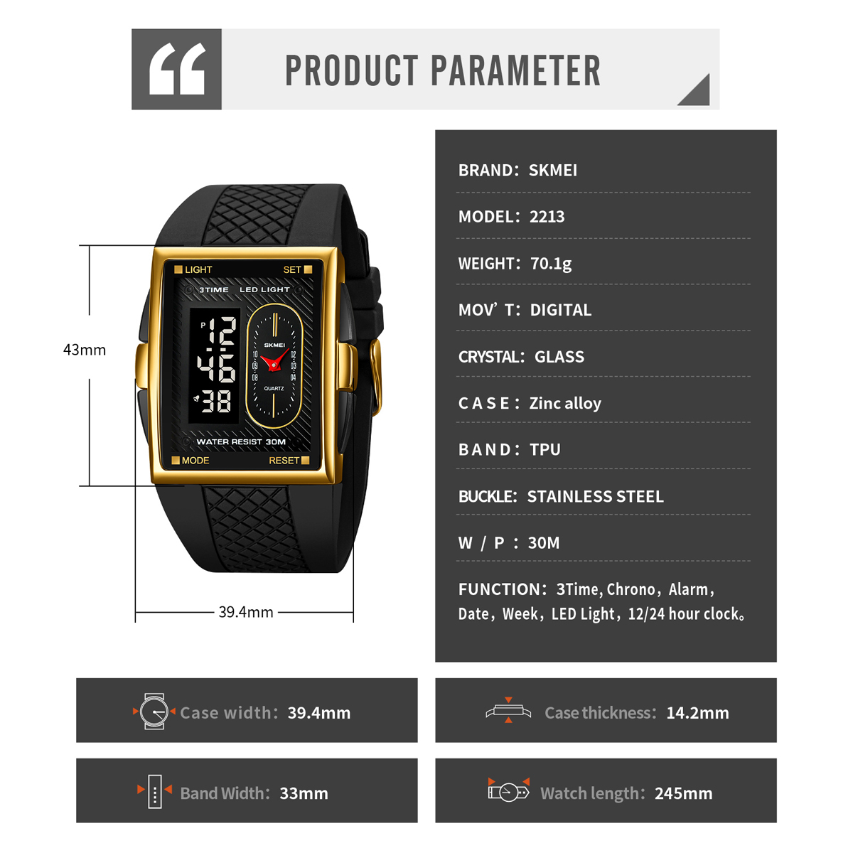 Skmei 2213 Outdoor Sports Square Men's Electronic Watch