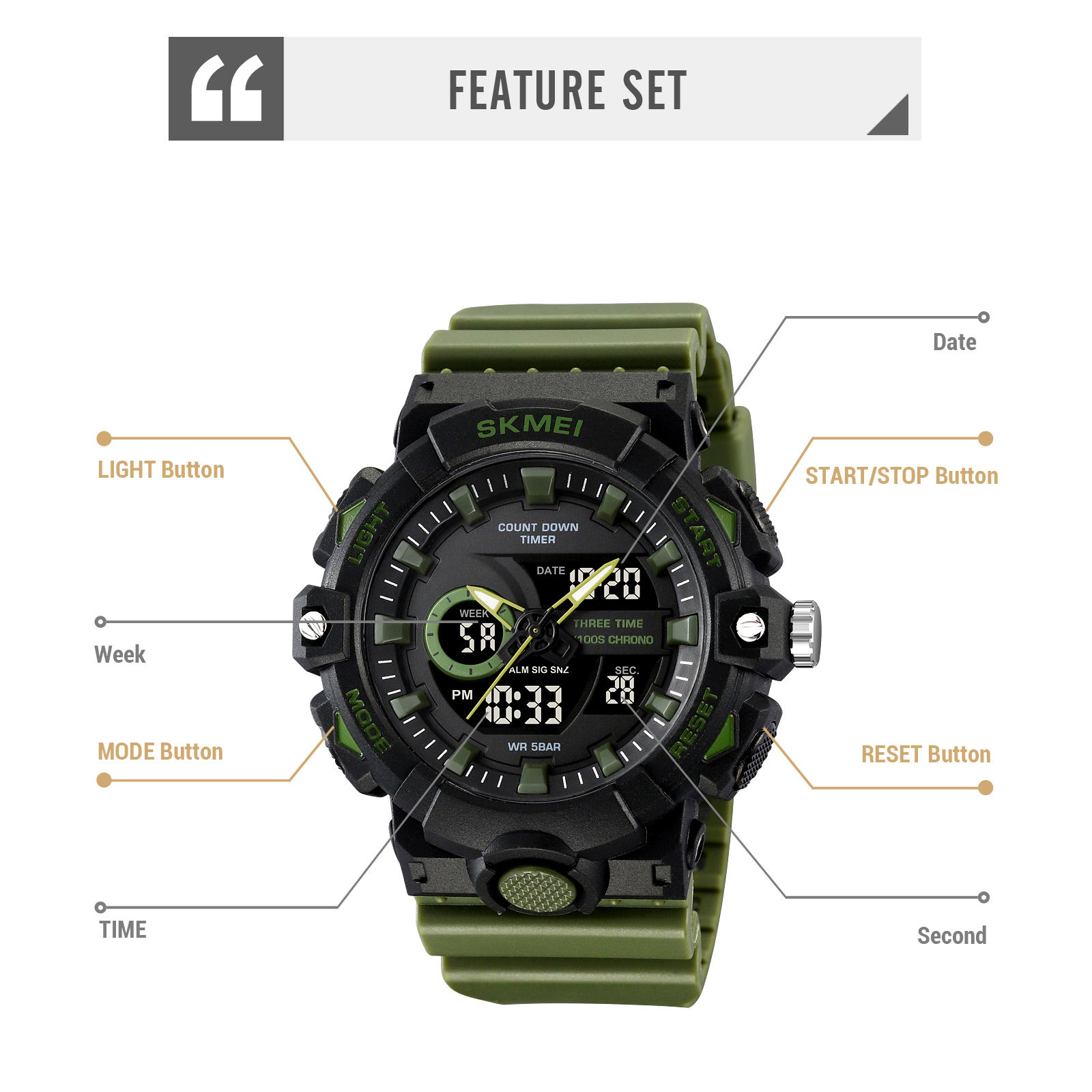 SKMEI 2225 ANALOG DIGITAL DUAL DISPLAY WATCH