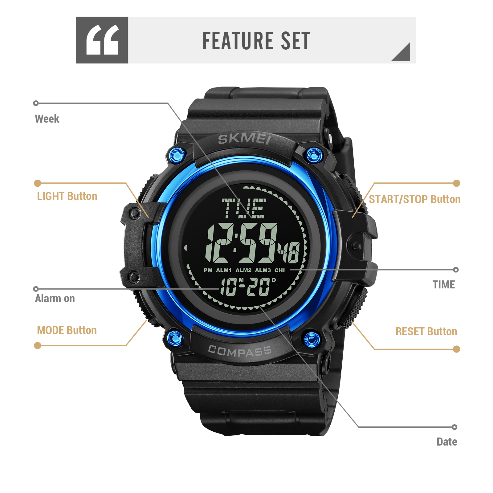 SKMEI 2233 COMPASS DIGITAL WATCH