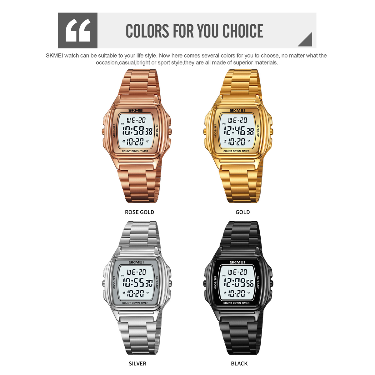 Men Digital Watch Skmei 2239 Stainless Steel Strap