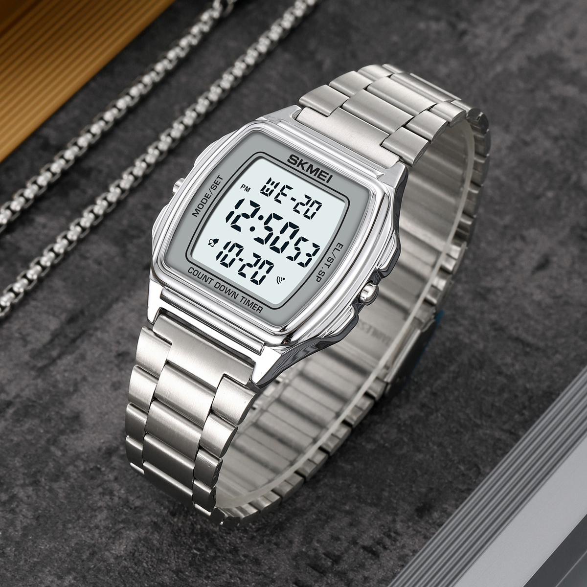 Men Digital Watch Skmei 2239 Stainless Steel Strap