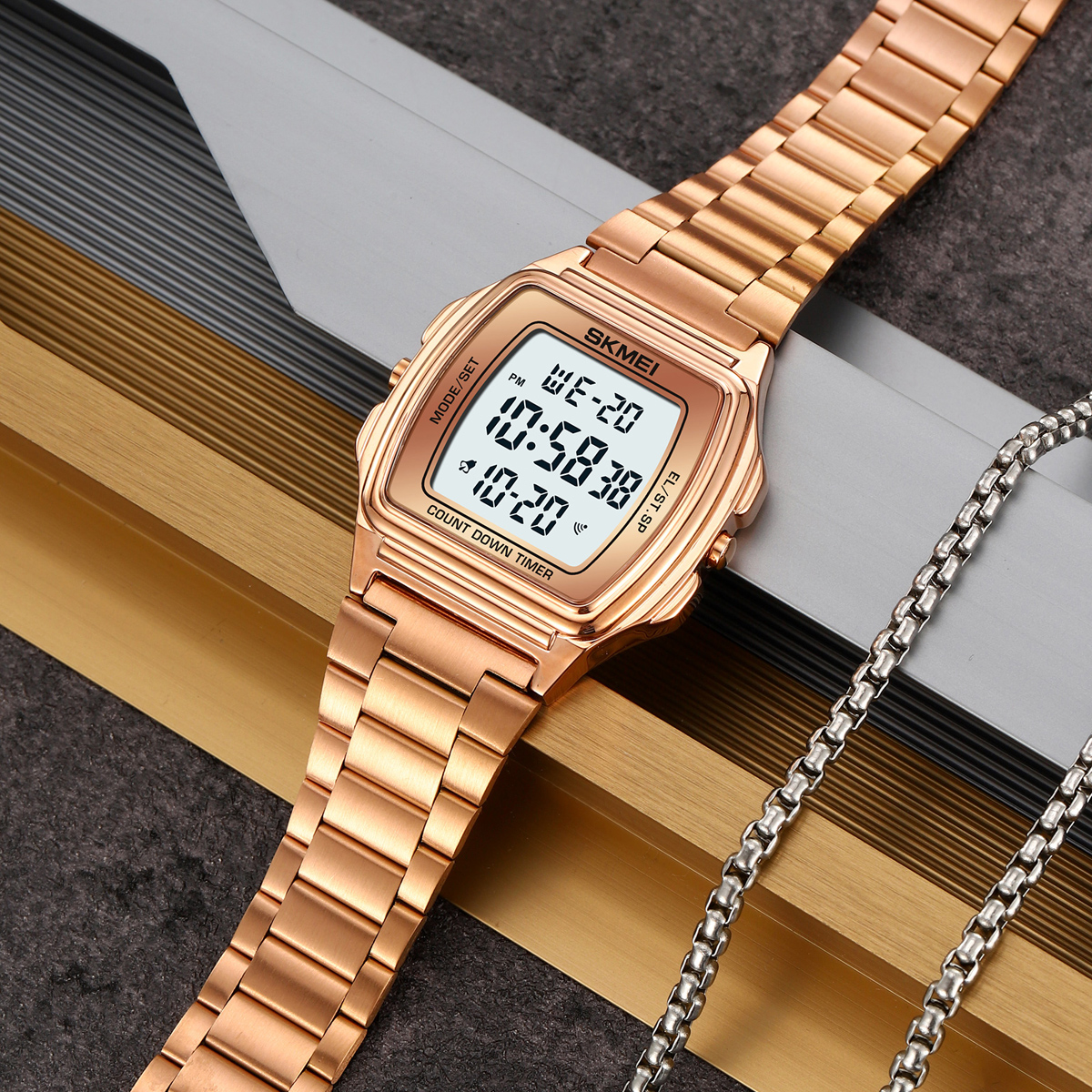 Men Digital Watch Skmei 2239 Stainless Steel Strap