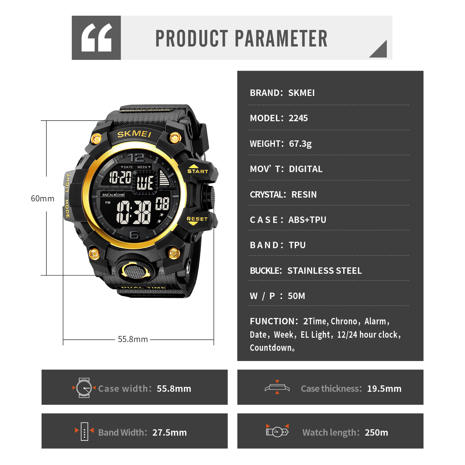 SKMEI 2245 DIGITAL DISPLAY WATCH