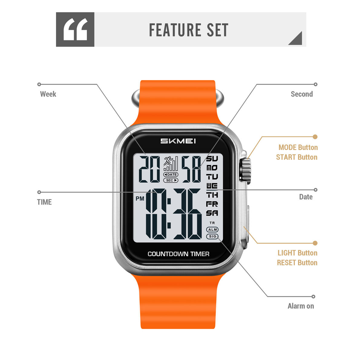 Skmei 2269 Electronic Sports Countdown Alarm Watches