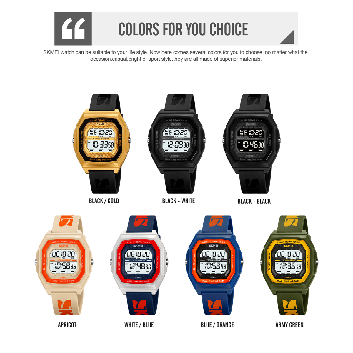 SKMEI 2282 Colorful Digital Watch for Teenager Sport Style 