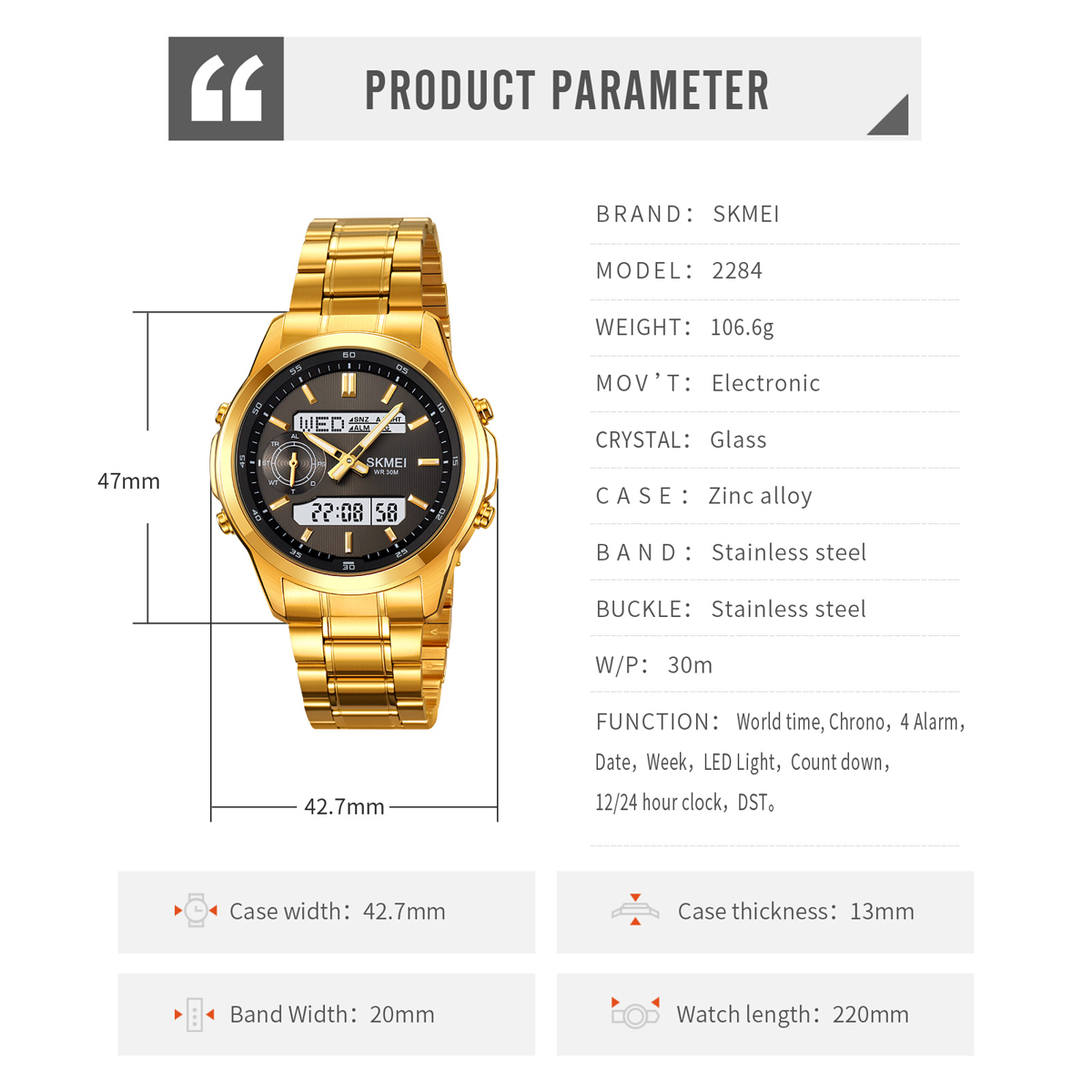 SKMEI 2284  Custom Electronic Luxury Alarm Wristwatches Digital