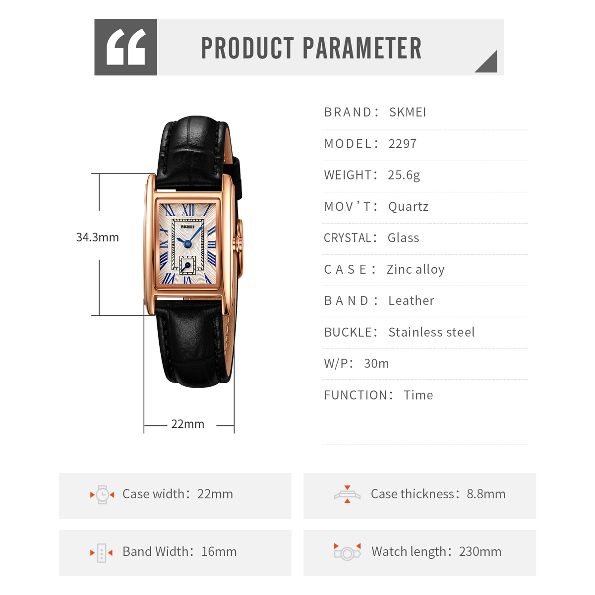 SKMEI 2297 Wholesale Leather Quartz Watch for Woman