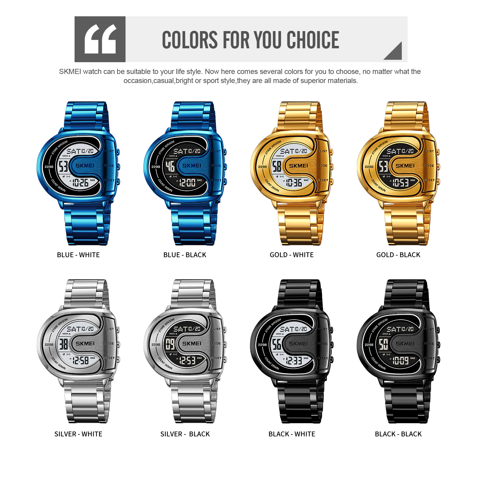 SKMEI 2298 METAL SPORTS WRISTWATCH