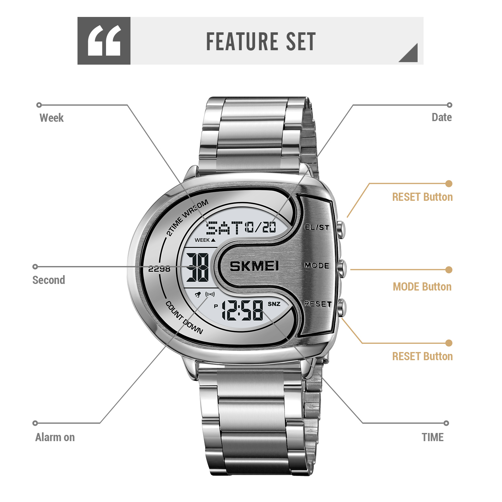 SKMEI 2298 METAL SPORTS WRISTWATCH