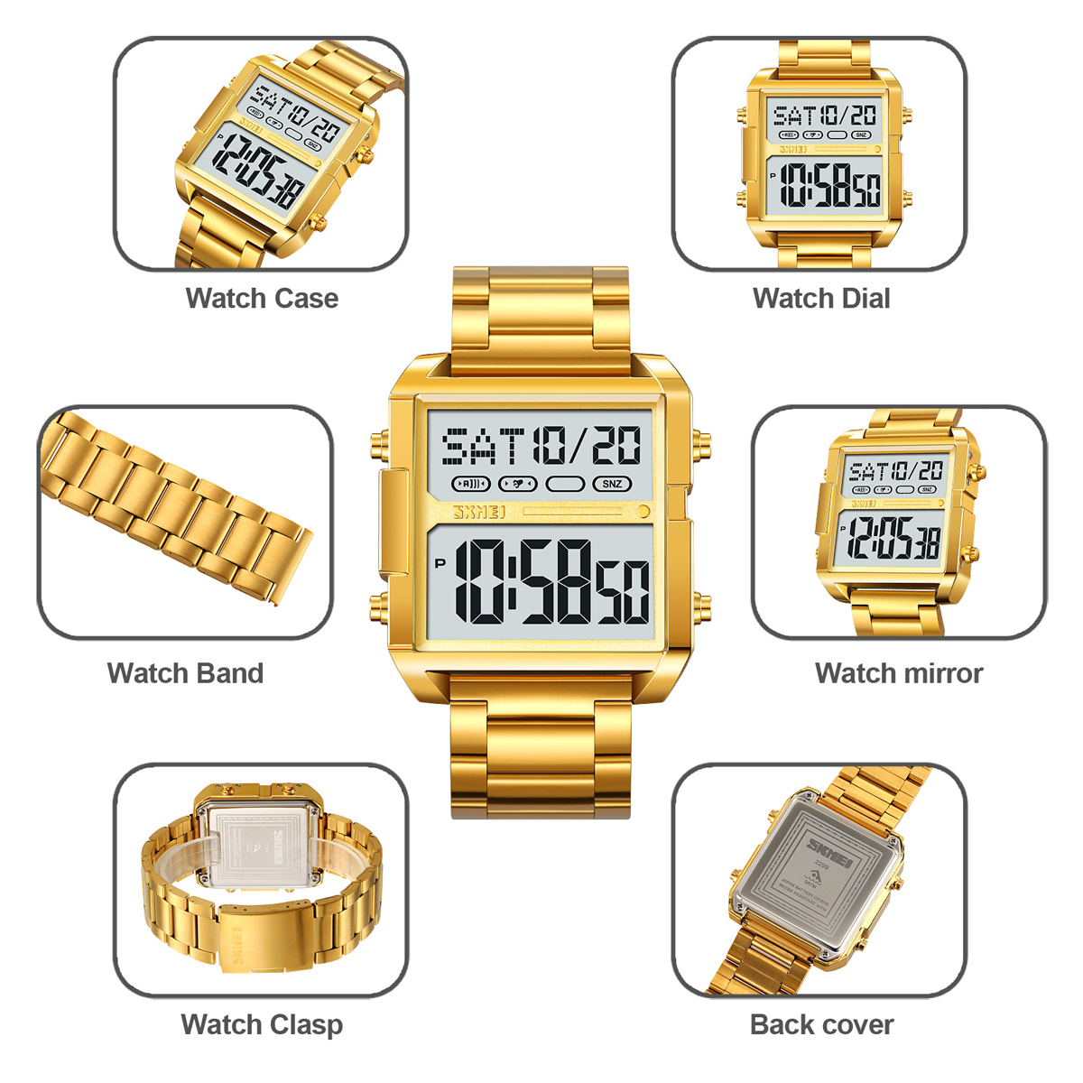 SKMEI 2299 Stainless Steel Multifunctional Outdoor Business Watches