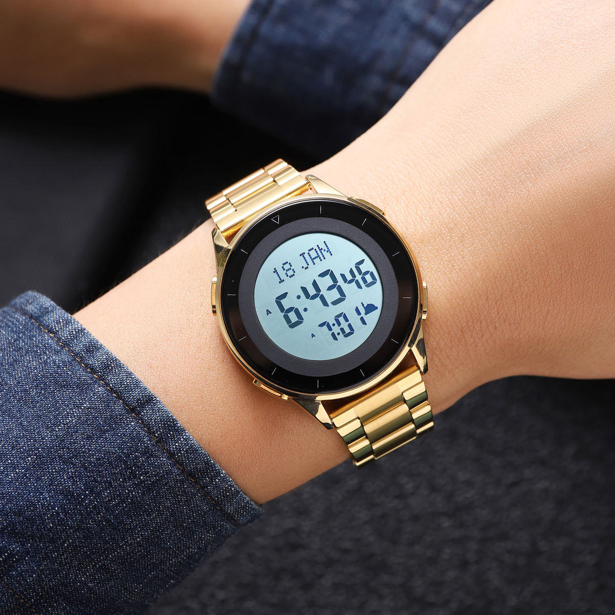 SKMEI 2300 Steel Azan Qibla Watch Muslim Prayer Reminder Time Watch