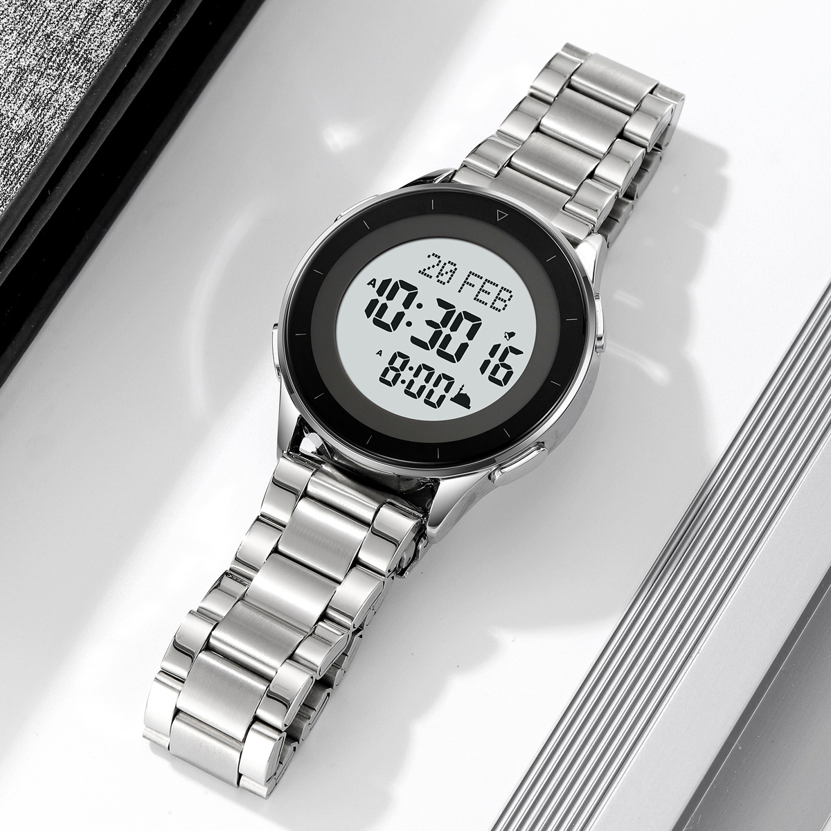 SKMEI 2300 Steel Azan Qibla Watch Muslim Prayer Reminder Time Watch