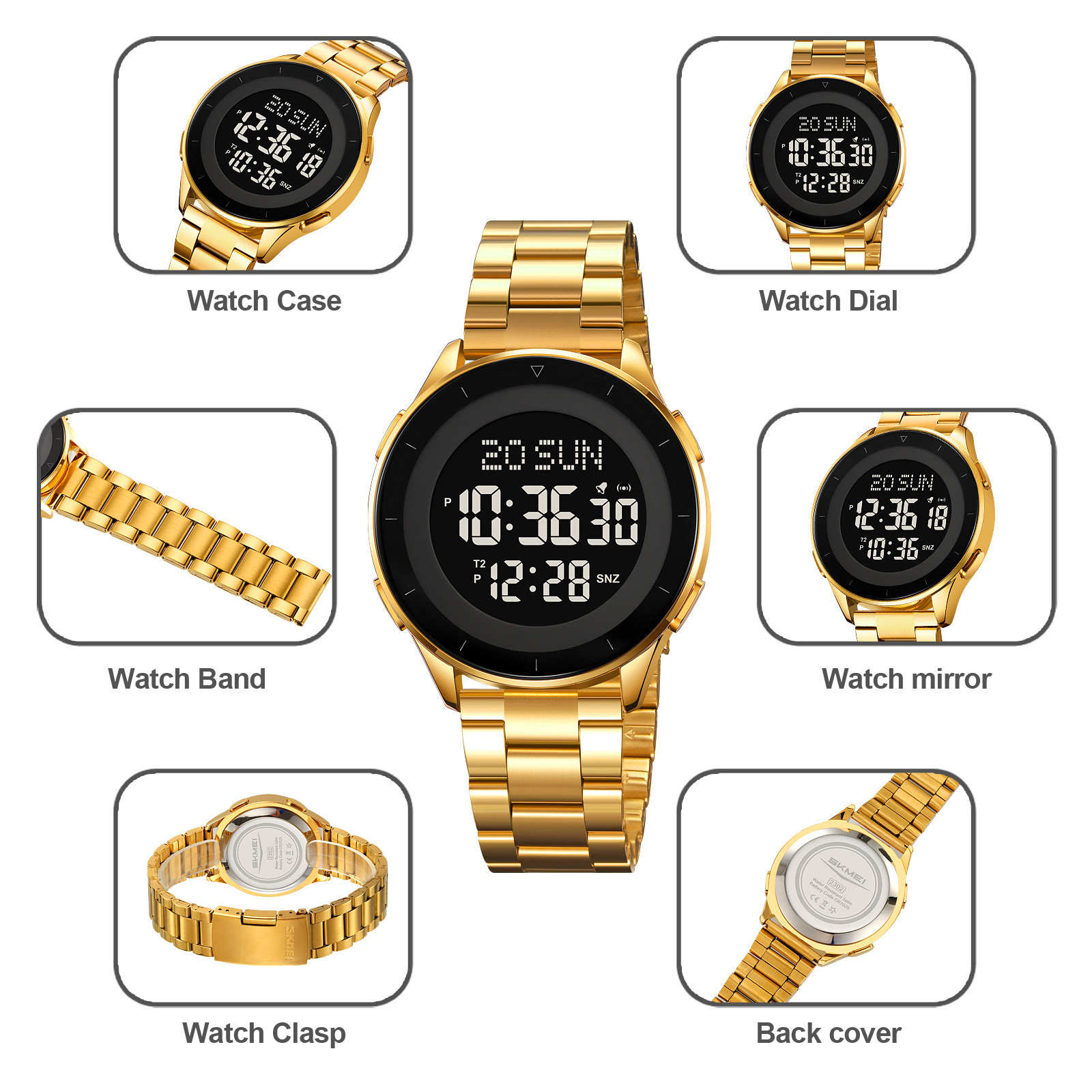 SKMEI 2032 Men Wrist Watches Waterproof Stainless Steel Digital Watch