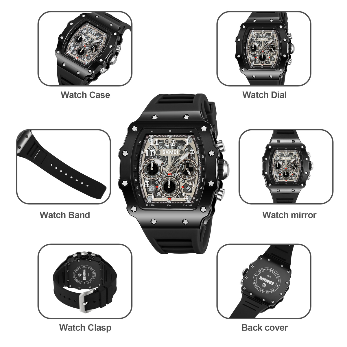 Watch Skmei 2305 Luxury Six Hands Sport Style Wristwatch Silicone Gel 5ATM Waterproof Men Quartz Watches