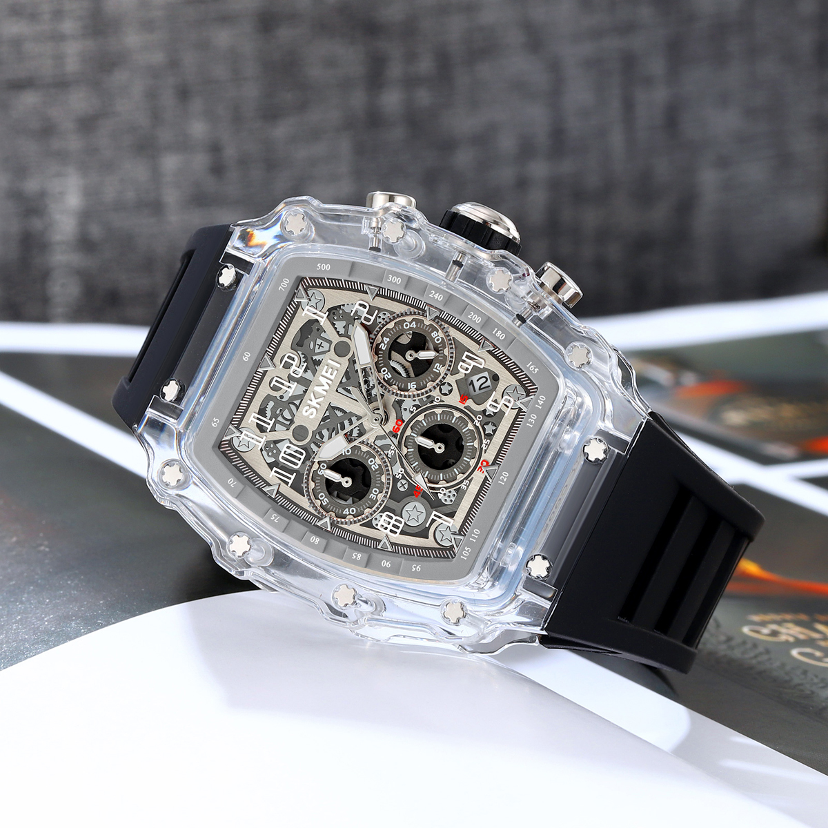 Watch Skmei 2305 Luxury Six Hands Sport Style Wristwatch Silicone Gel 5ATM Waterproof Men Quartz Watches