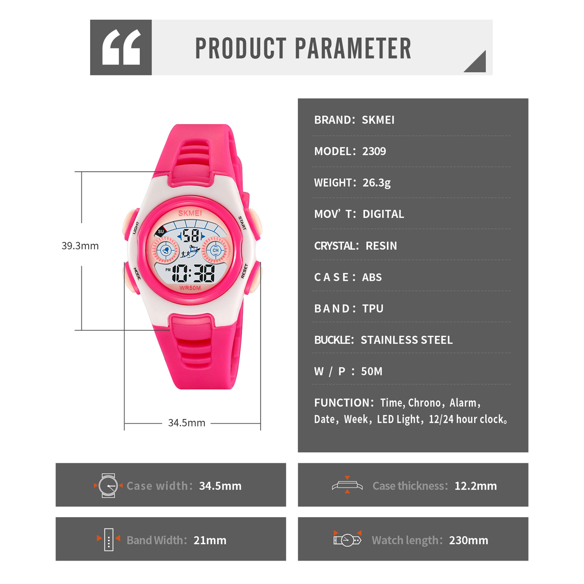 SKMEI 2309 New Fashion Multifunctional Color Digital Sports Watch
