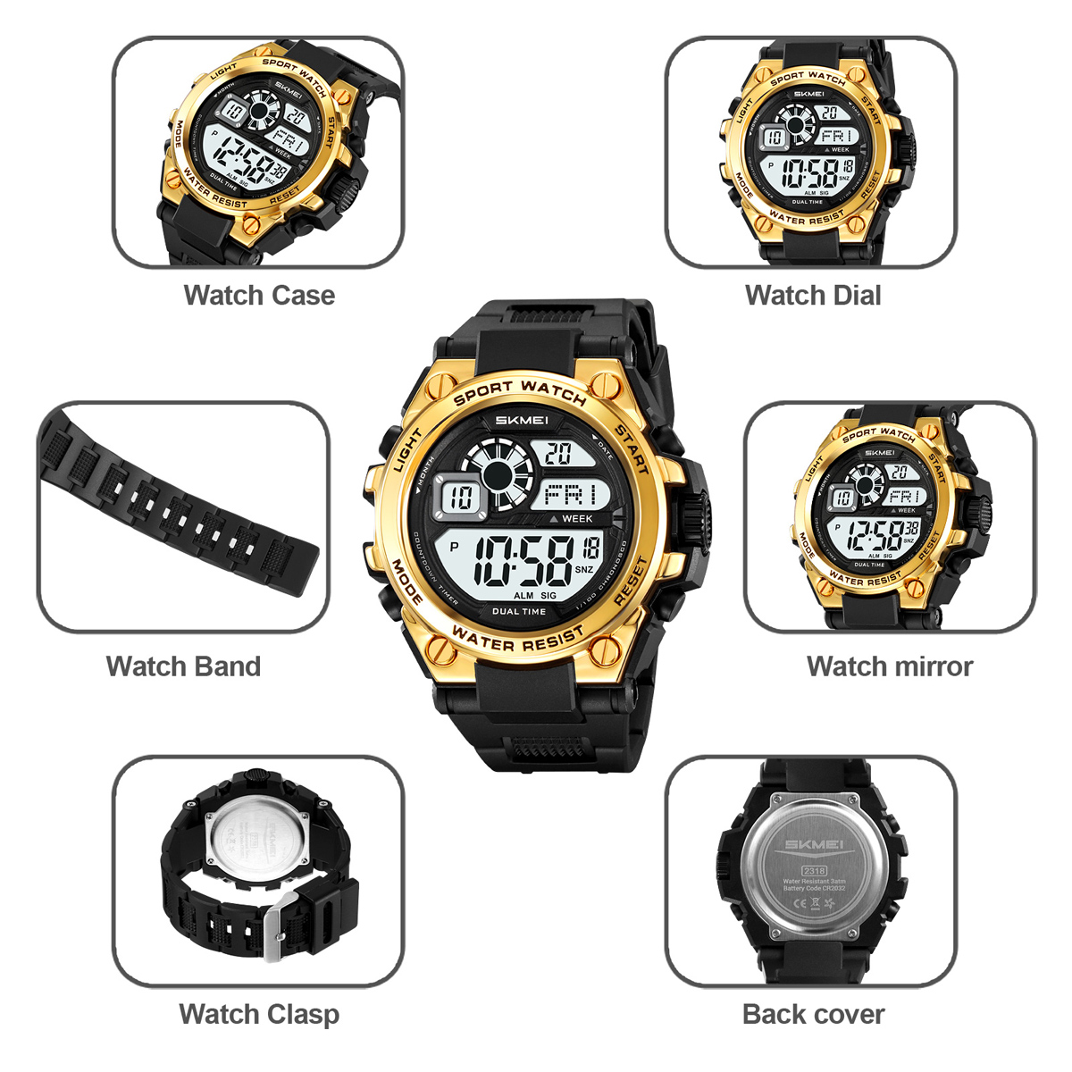 SKMEI 2318 Sport Shock Watch Alarm Wholesale Orologi Digit Wristwatch