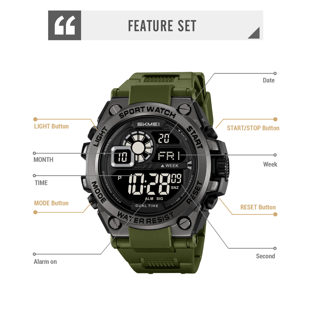SKMEI 2318 Sport Shock Watch Alarm Wholesale Orologi Digit Wristwatch