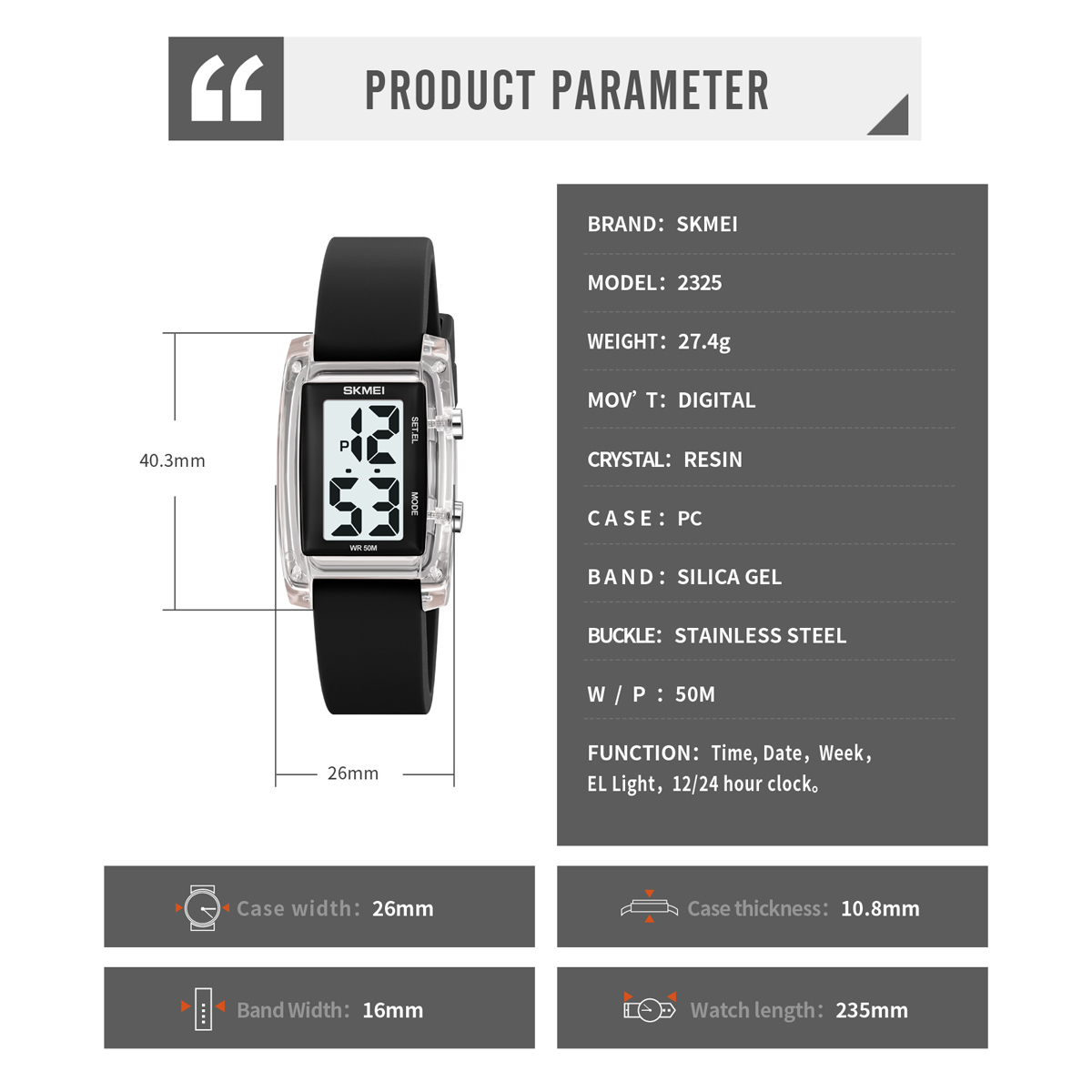 Skmei 2325 Elegant OEM Female Digital Watch