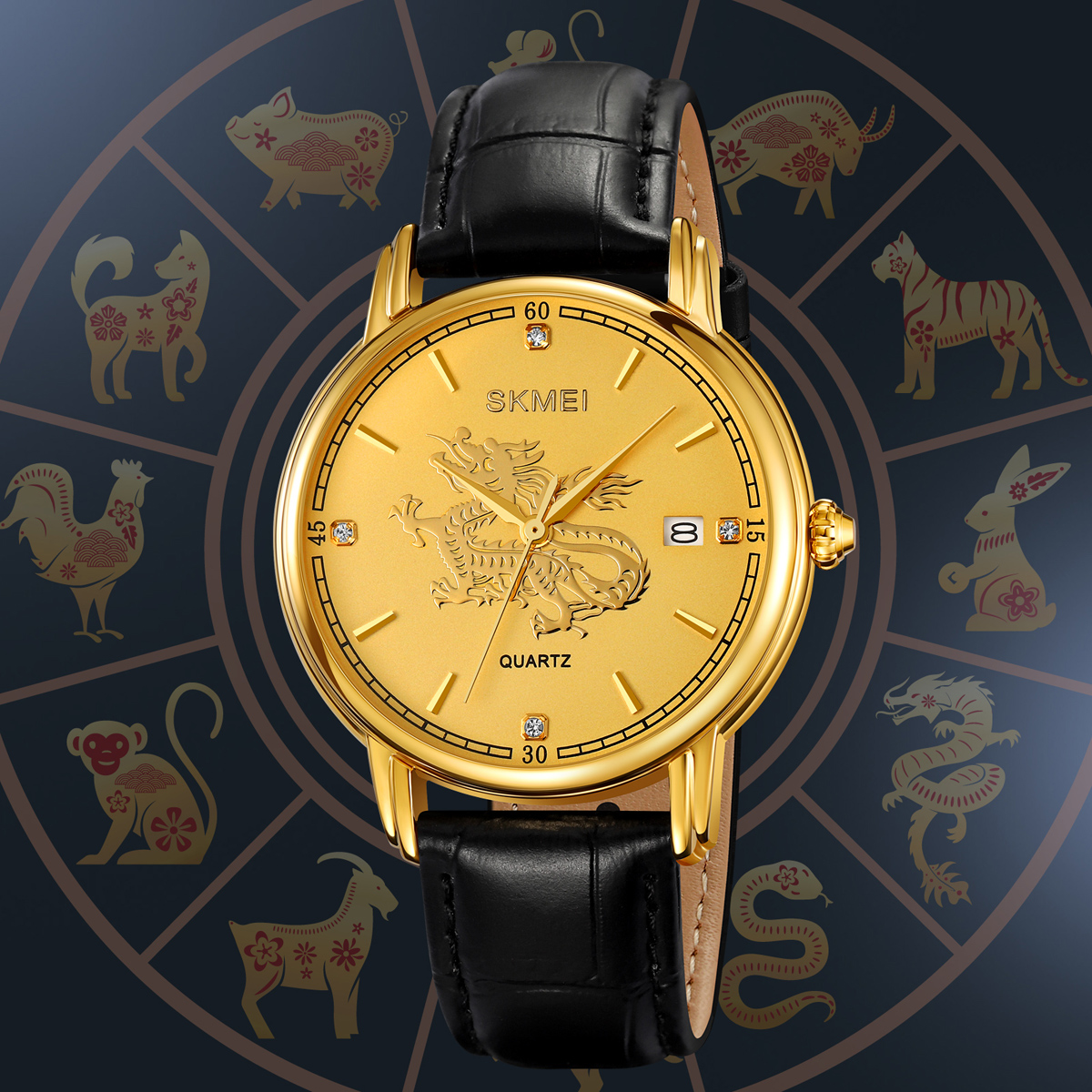 Skmei 2327  Chinese Zodiac Signs Custom logo Leather Men Watch