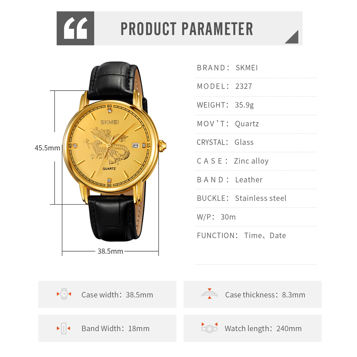 Skmei 2327  Chinese Zodiac Signs Custom logo Leather Men Watch