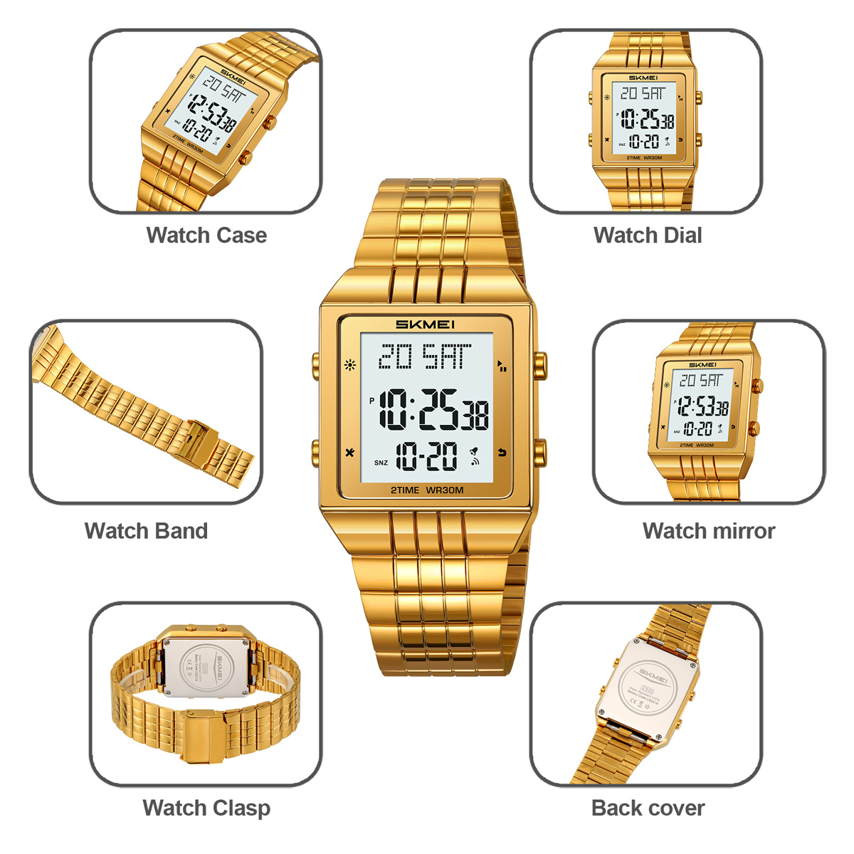 New Arrival Men Digital Watch Skmei 2335 Stainless Steel Strap