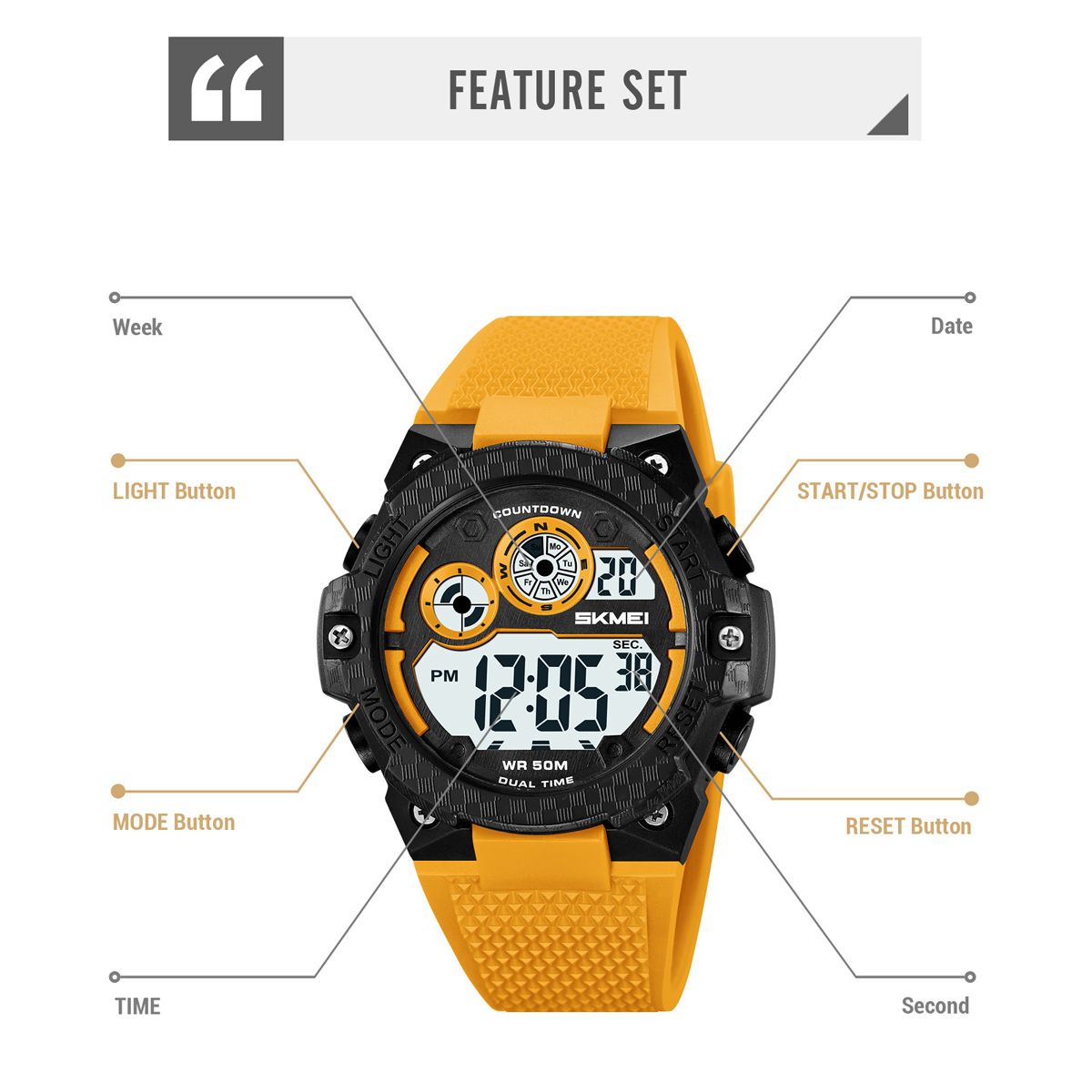 SKMEI 2337 Teenage Fashion 50m Waterproof Sport Chrono Watch 