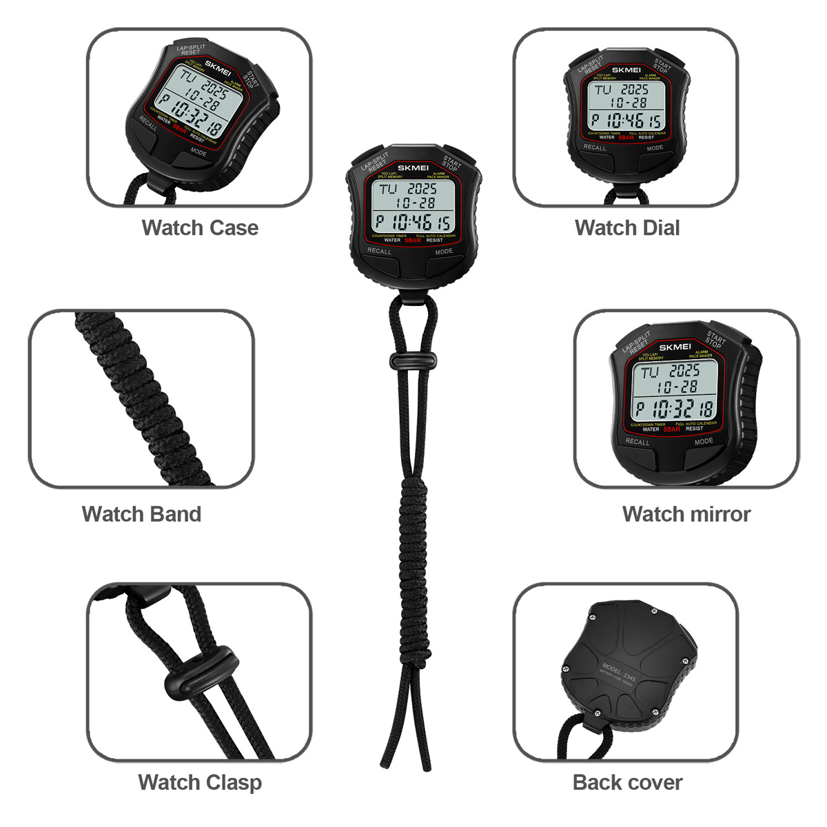 SKMEI 2345 Multifunction Digital Sport Stopwatch Large Display Sports Fitness Coaches Timer