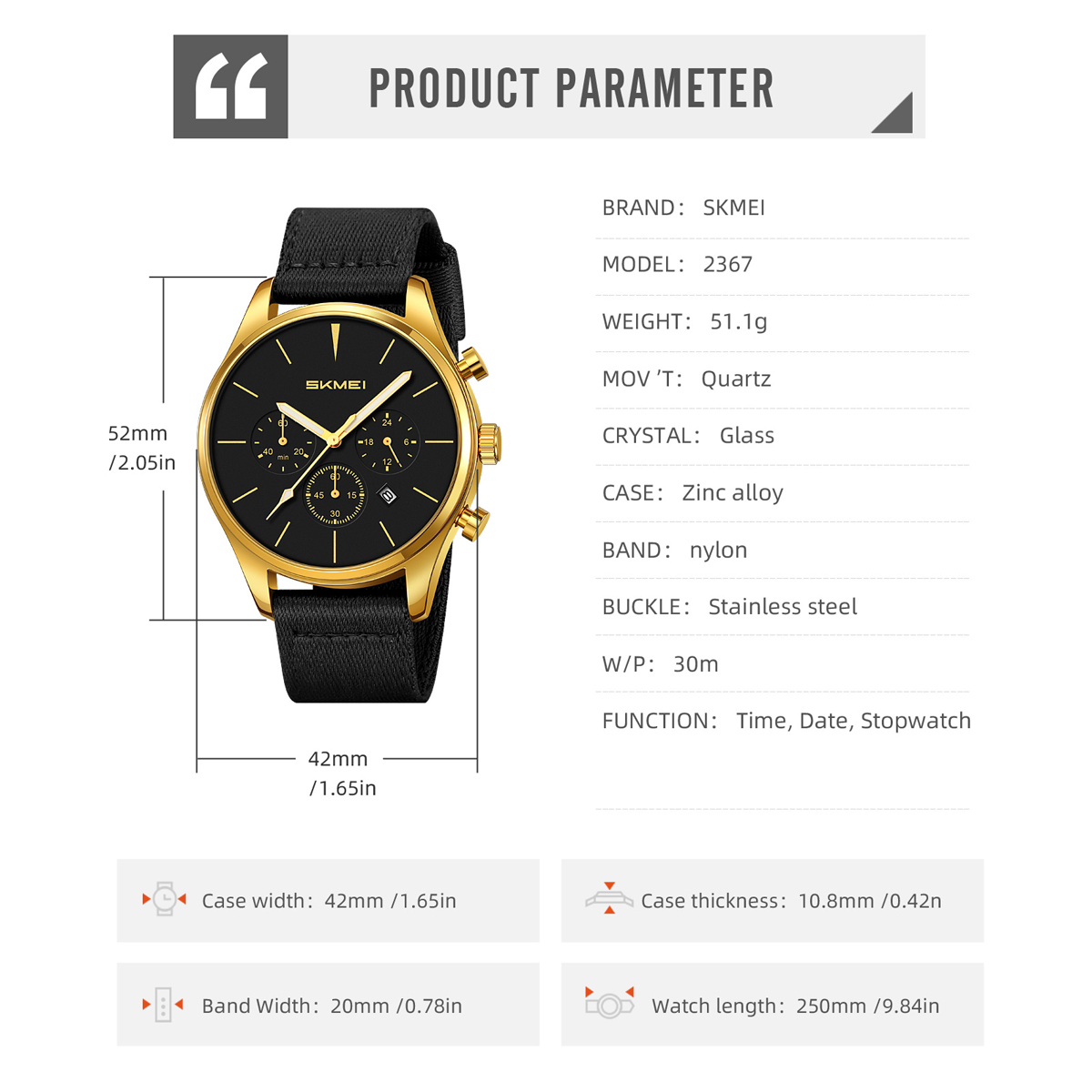 SKMEI 2367 Men's Luxury Quartz Wrist Watch