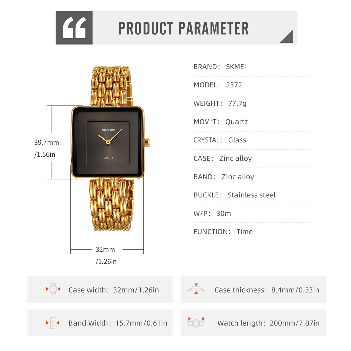 Skmei 2372 Luxury Lady Quartz Watch Customized logo Wholesale Stainless Steel Strap