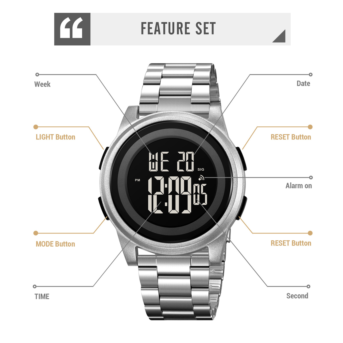 SKMEI 2379 Reloj De Hombre Electronic Metal Chronograph Watch