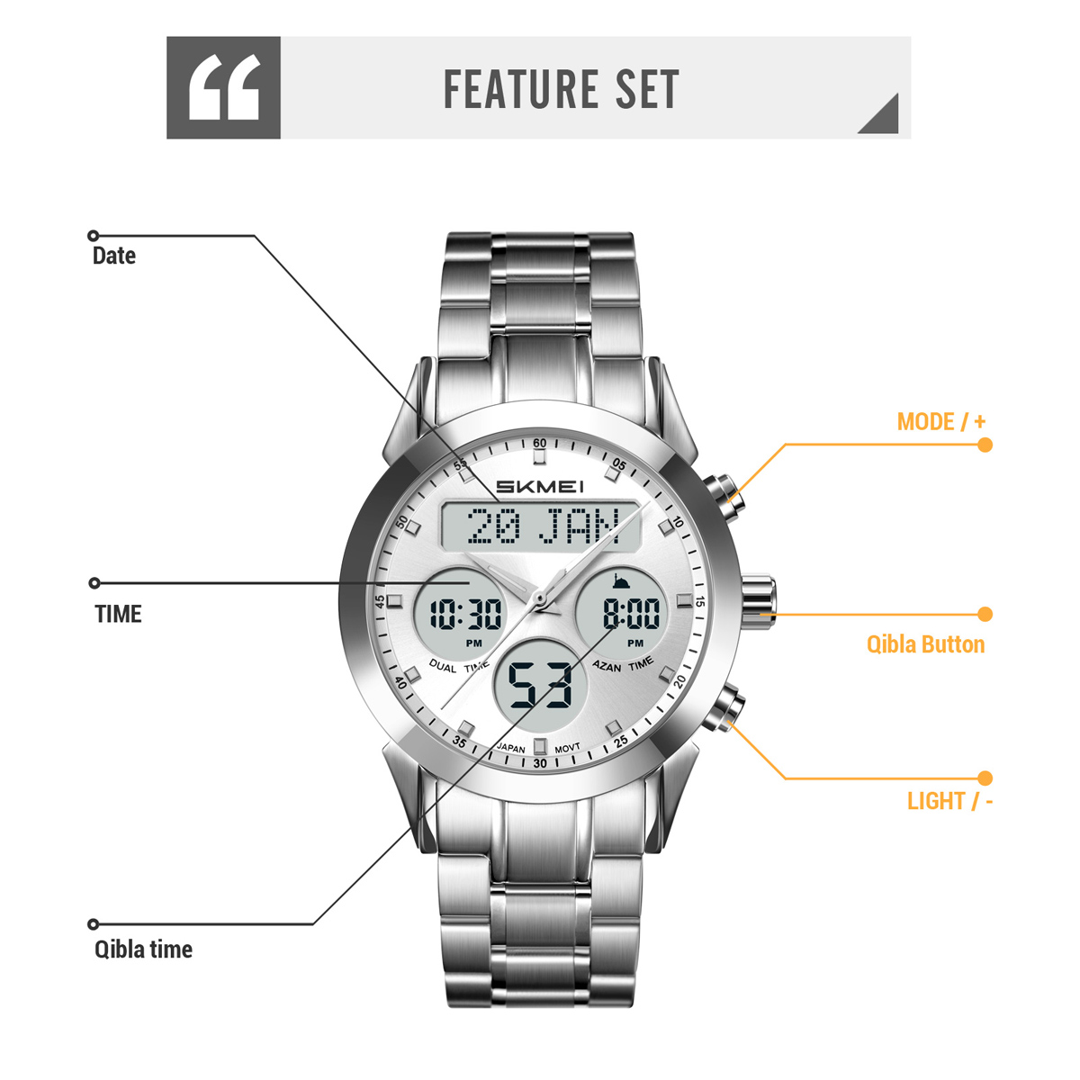 Skmei 2381 Arabic Islamic Qibla Jam Tangan Saat Wrist Watch