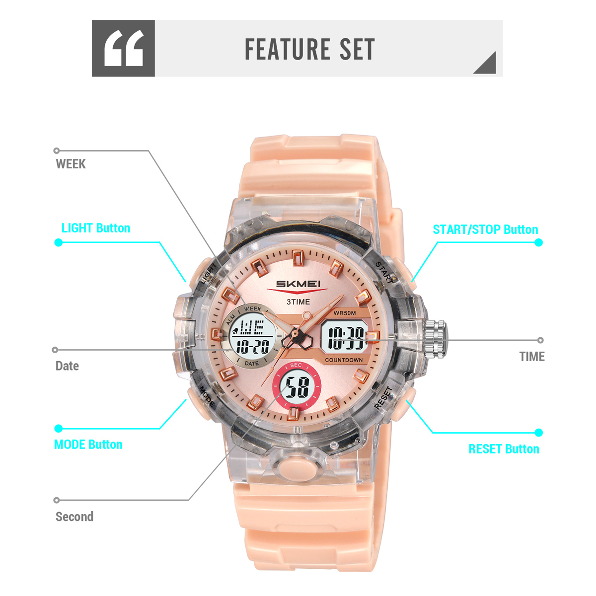 Skmei 2386 White Sport Analogue Digital Watch for Girl and Boy