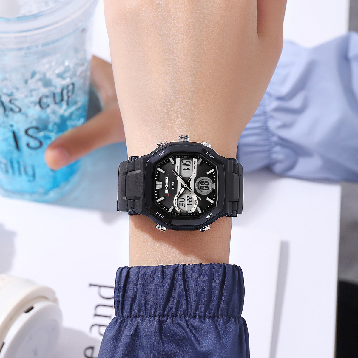 SKMEI 2389 Dual Time LED Light Chronograph Watch