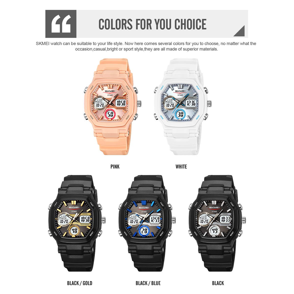 SKMEI 2389 Dual Time LED Light Chronograph Watch