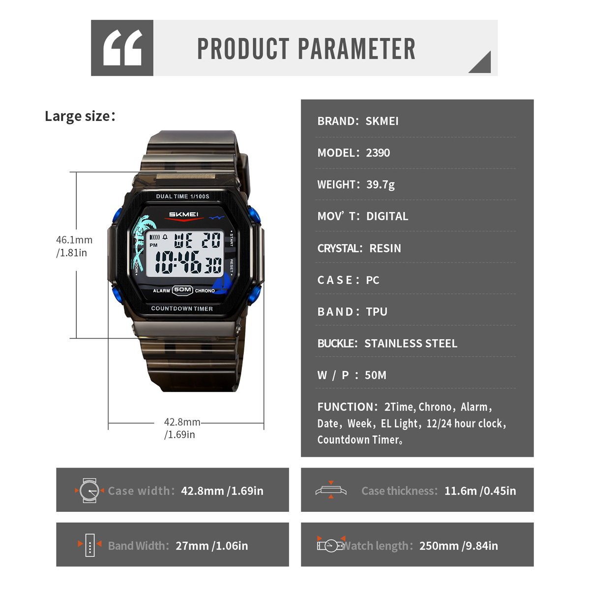 Skmei 2390 Wholesale OEM Unisex Digital Watch