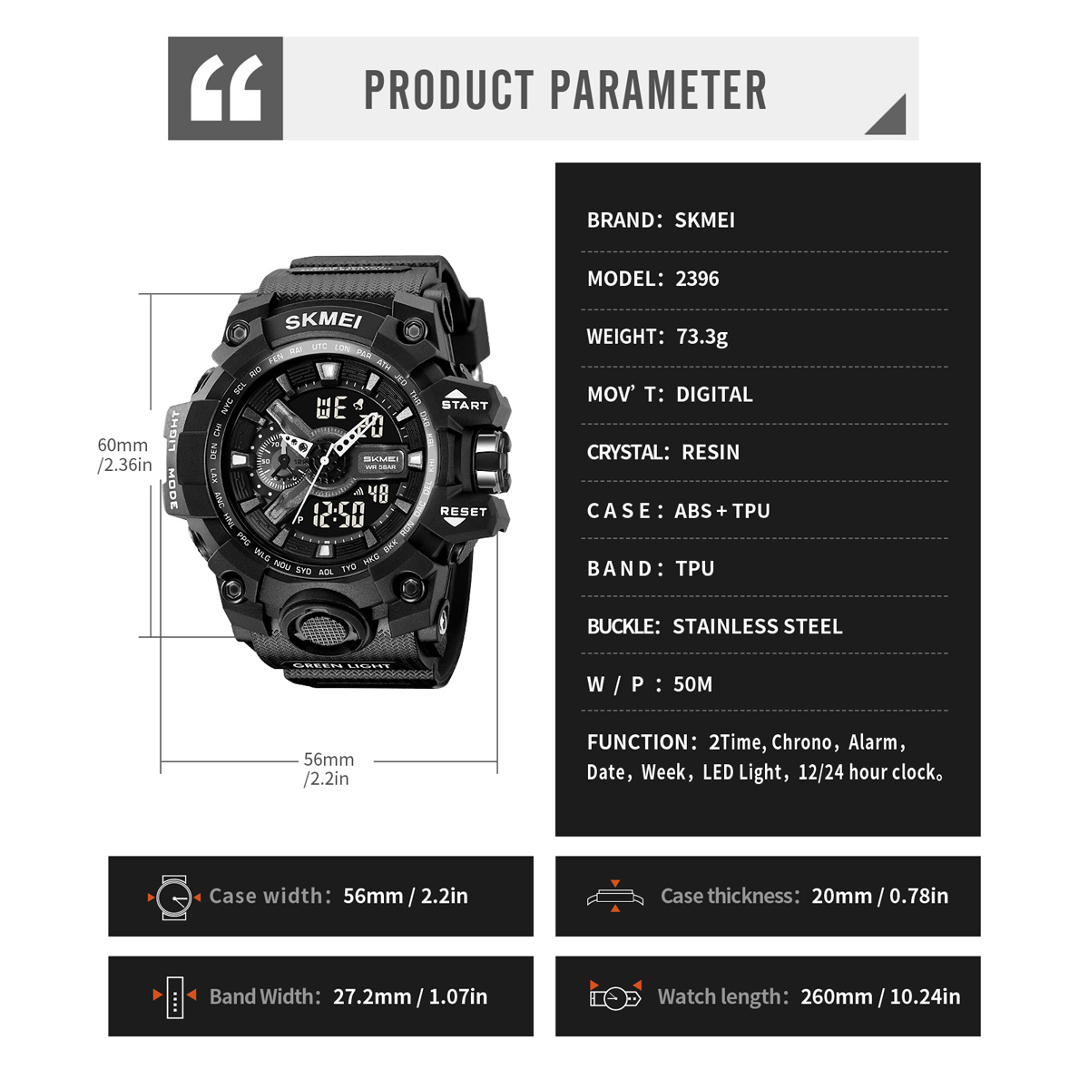 SKMEI 2396 Analog-Digital Wrist Watch