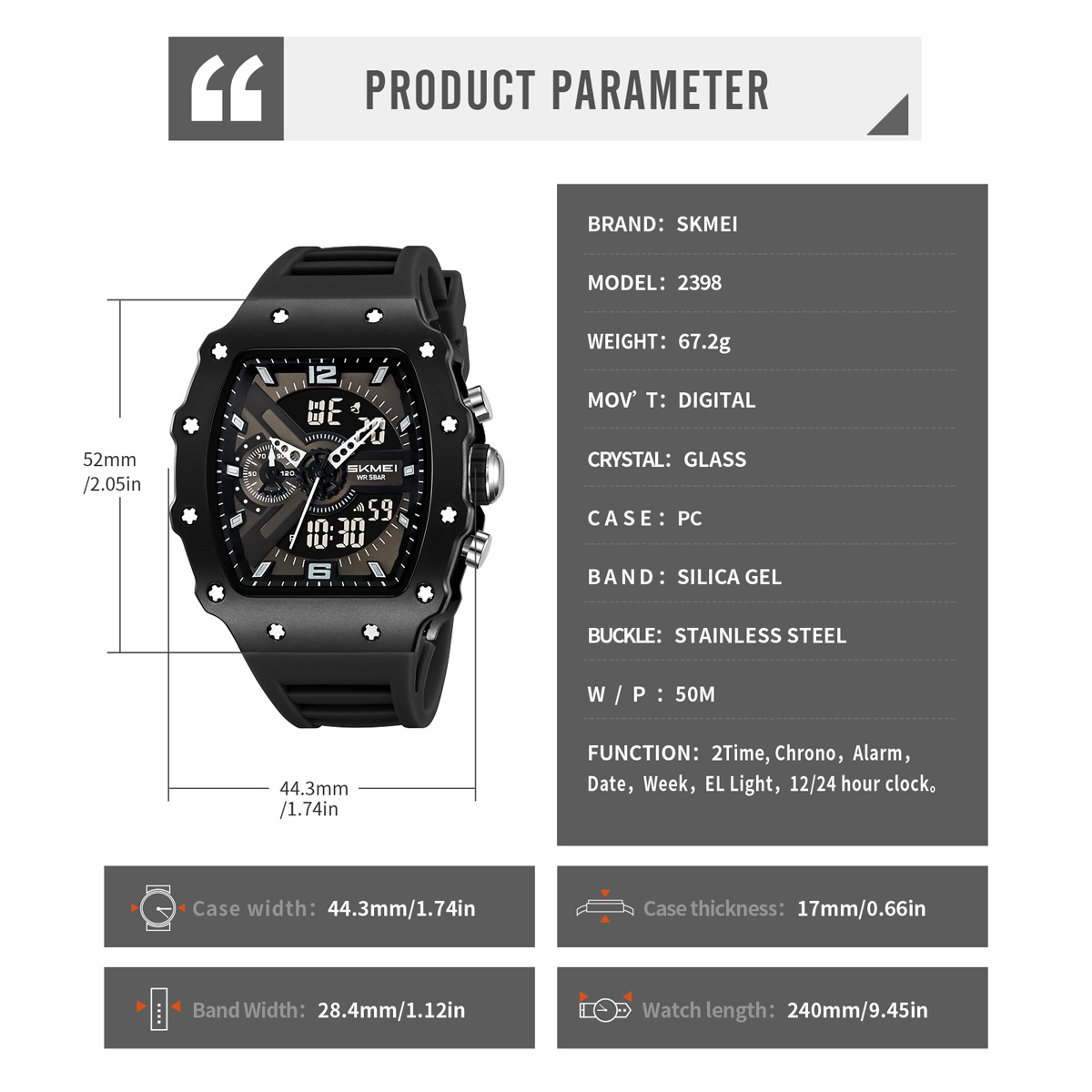 Skmei 2398 fashion ODM unisex digital watch