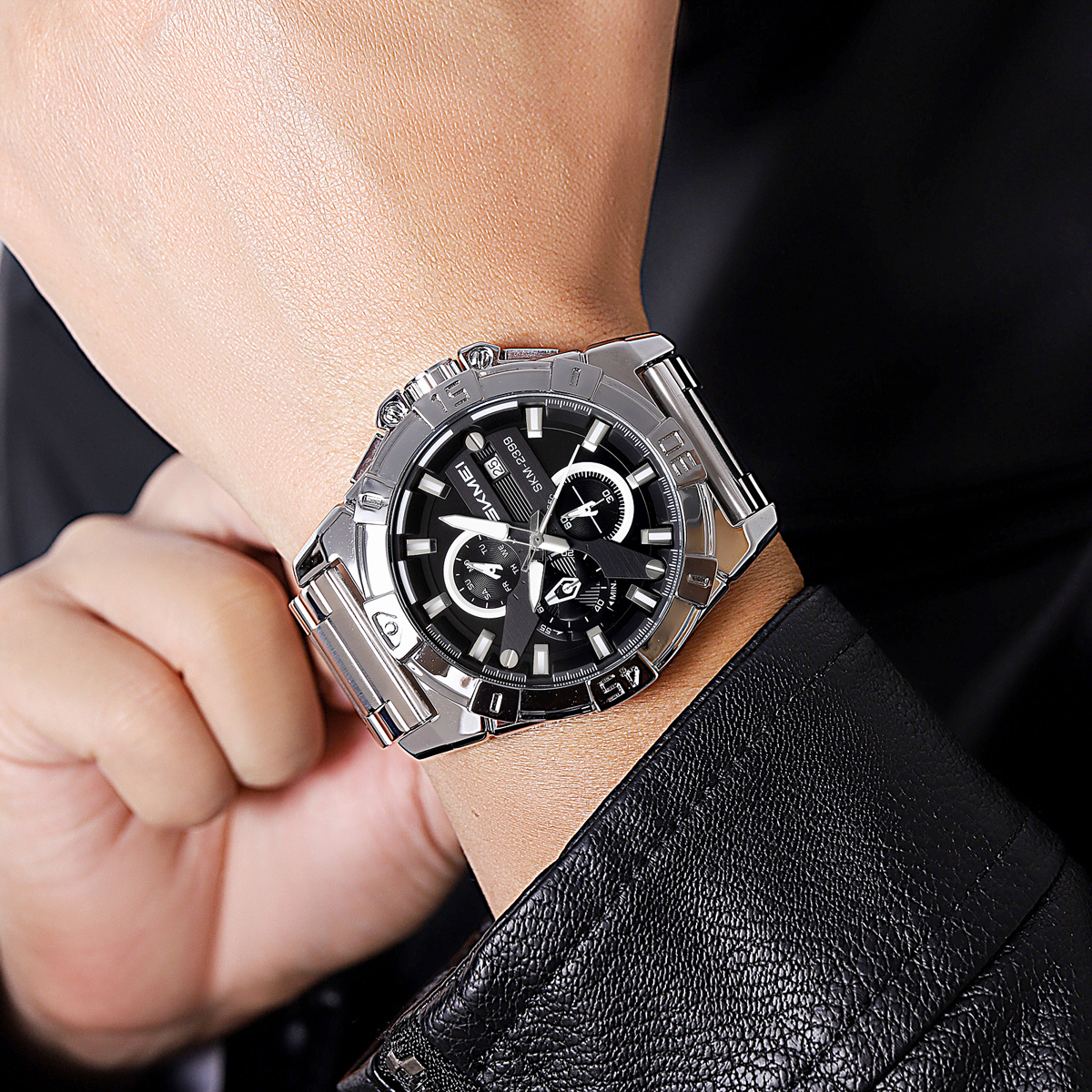 SKMEI 2399  Multifunctional Six-hand Steel Strap Waterproof  Wristwatch