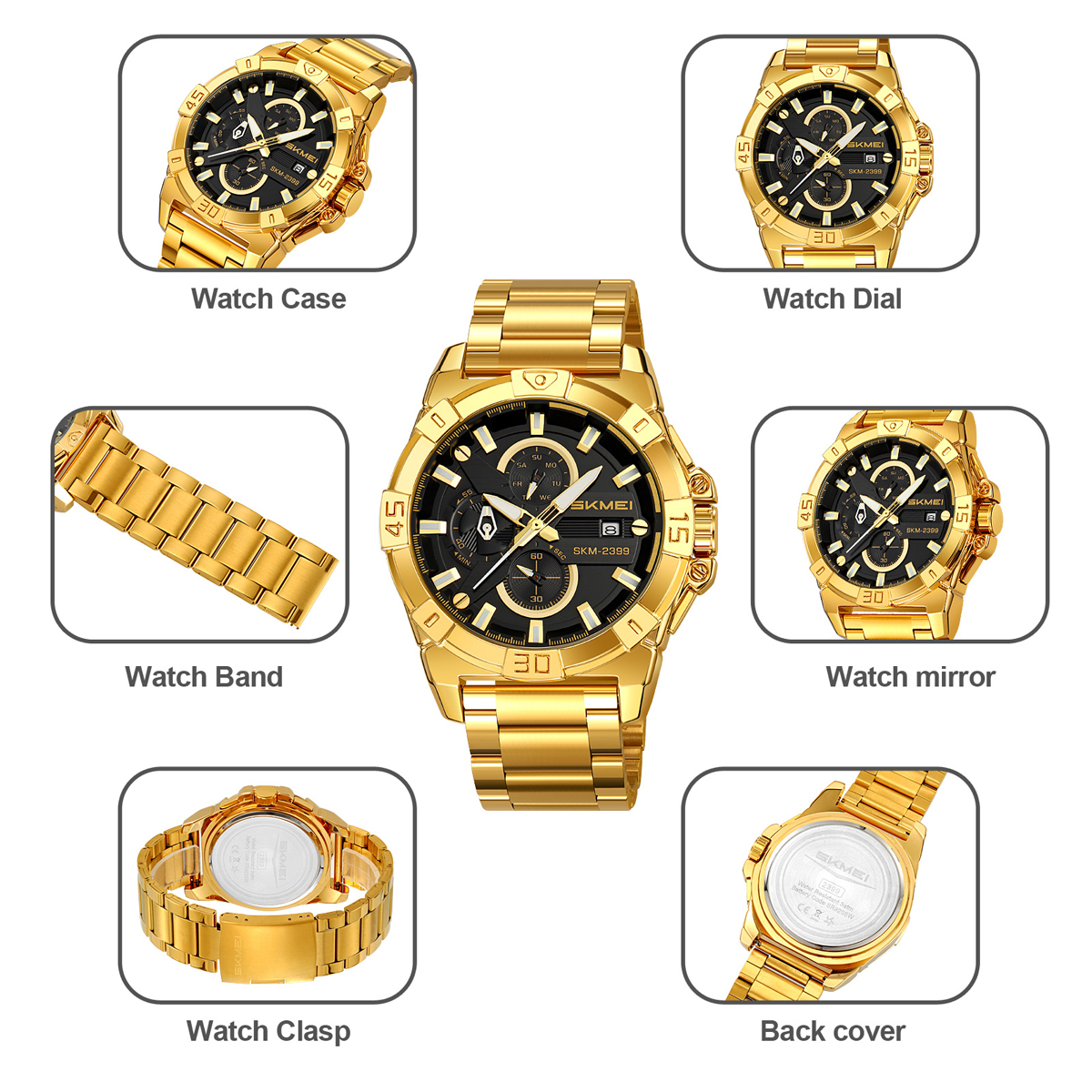 SKMEI 2399  Multifunctional Six-hand Steel Strap Waterproof  Wristwatch
