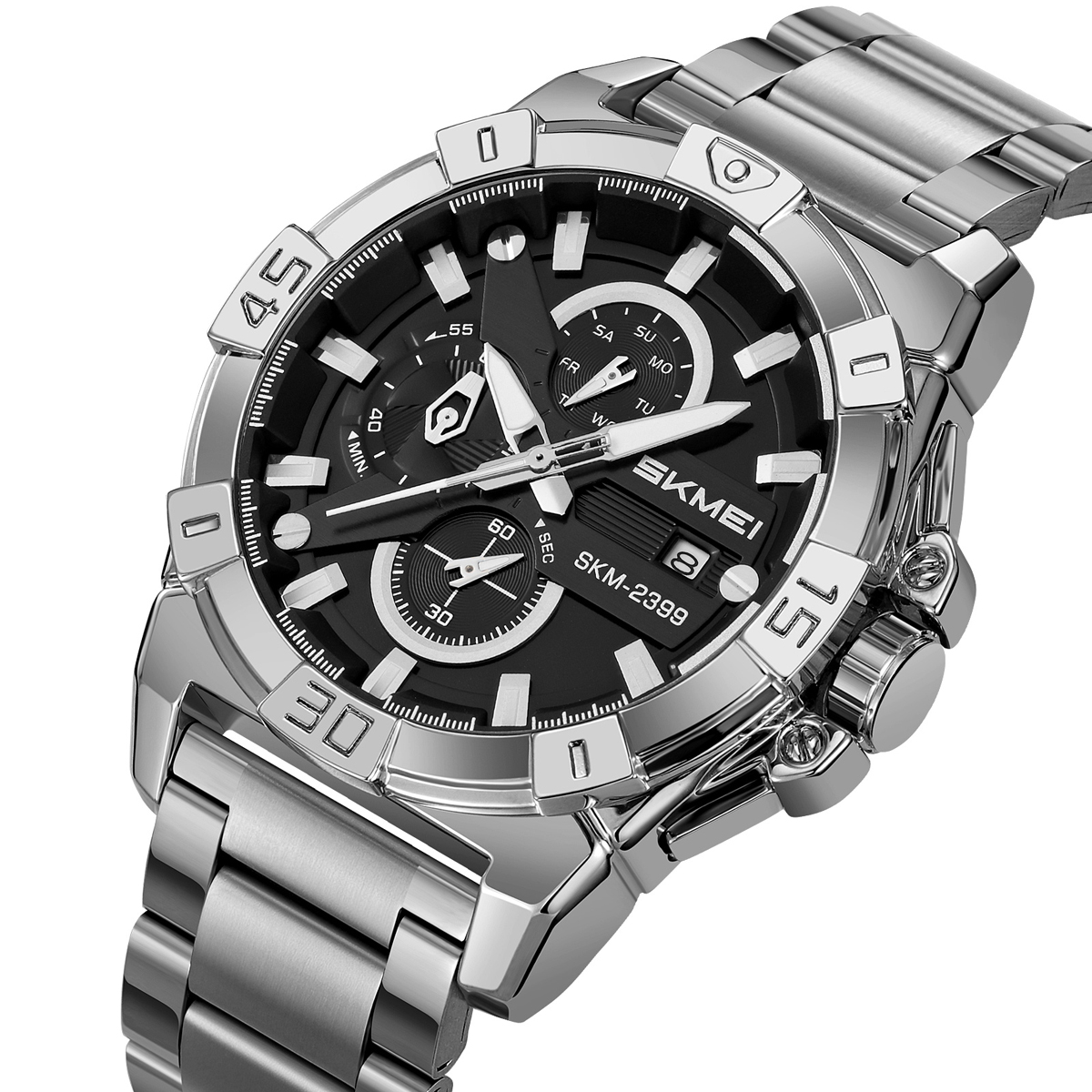 SKMEI 2399  Multifunctional Six-hand Steel Strap Waterproof  Wristwatch