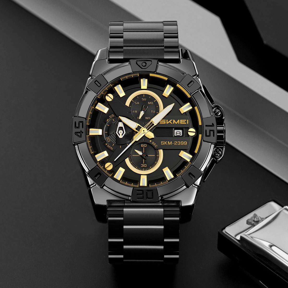 SKMEI 2399  Multifunctional Six-hand Steel Strap Waterproof  Wristwatch