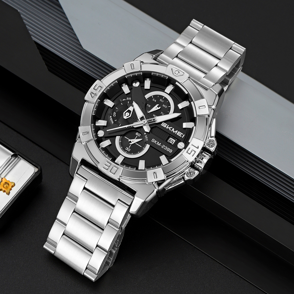 SKMEI 2399  Multifunctional Six-hand Steel Strap Waterproof  Wristwatch