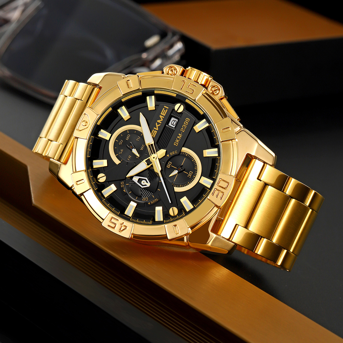 SKMEI 2399  Multifunctional Six-hand Steel Strap Waterproof  Wristwatch