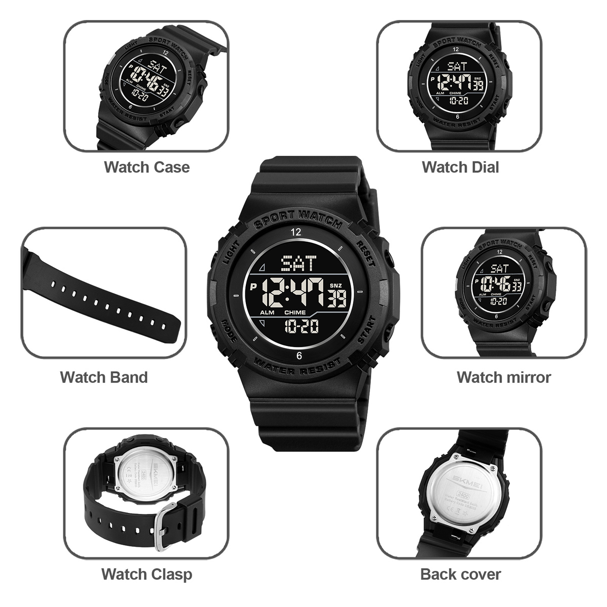 SKMEI 2400 Wholesale Mulitifunctionall Large Sports Electronic Men Digital Watch