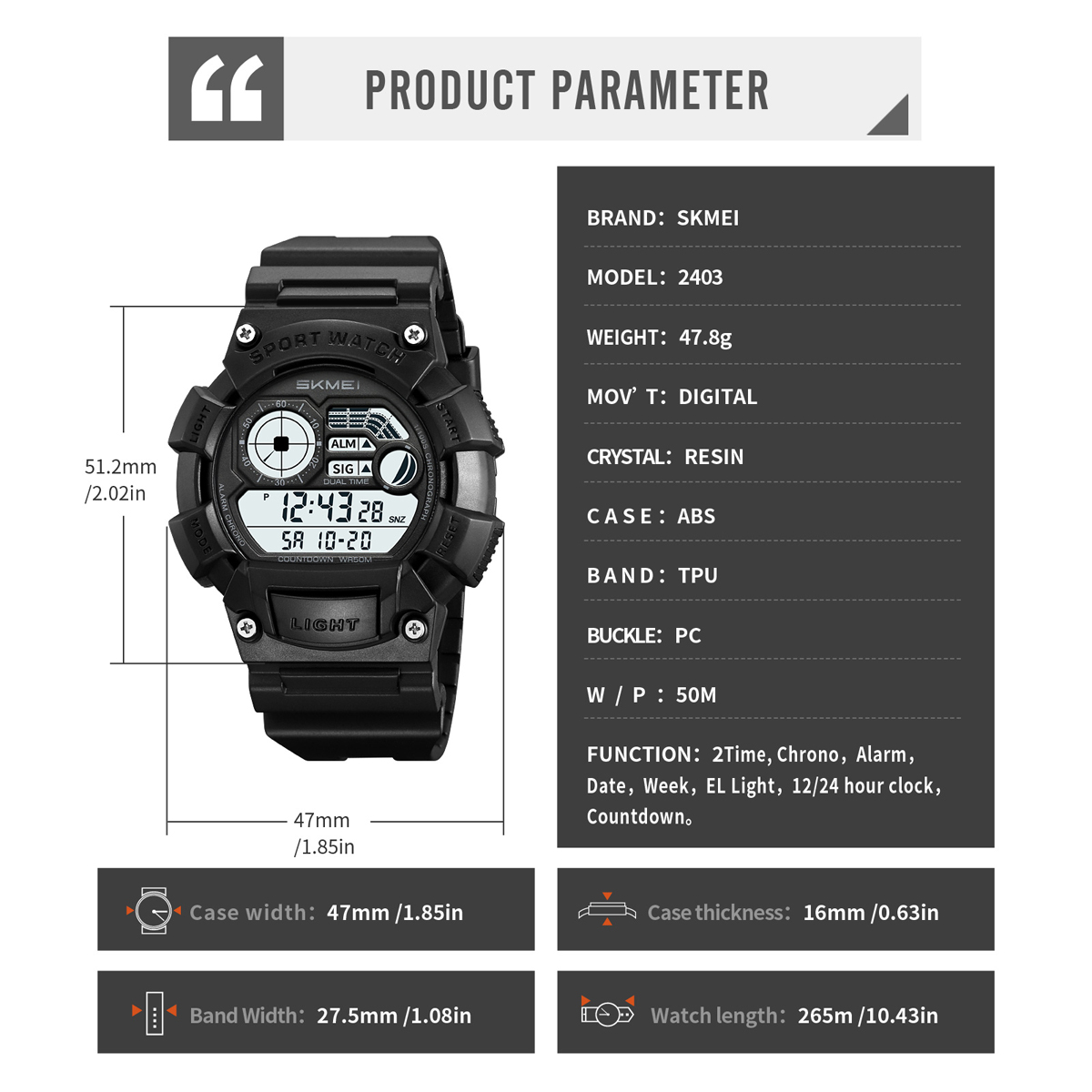 Skmei 2403 Fashion Personalized Men Digital Watch