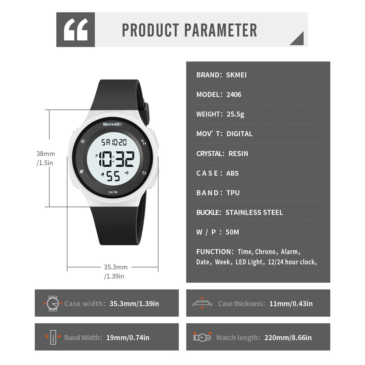 Skmei 2406 new design ODM girl digital watch