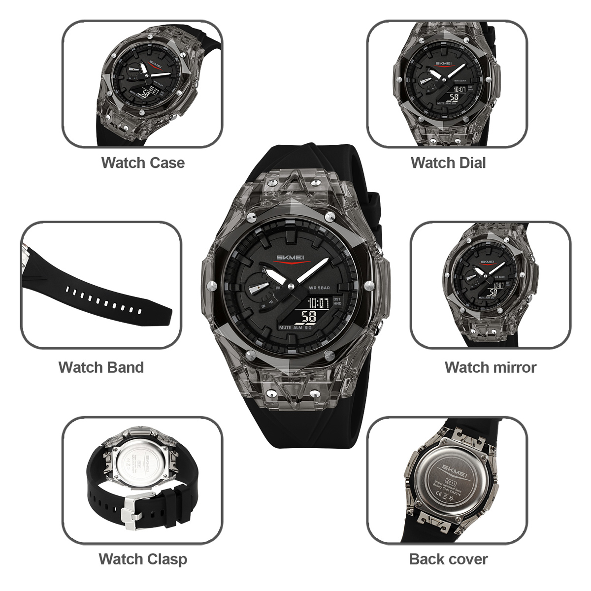 SKMEI 2411 Fashion Analog Digital Alarm Watch Wholesale 