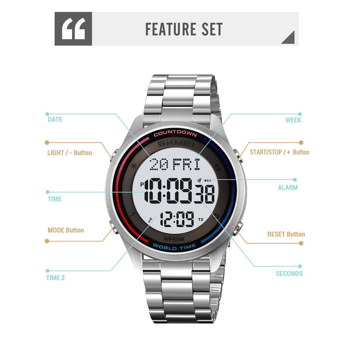 SKMEI 2412 World Time Minimalist Digital Watch