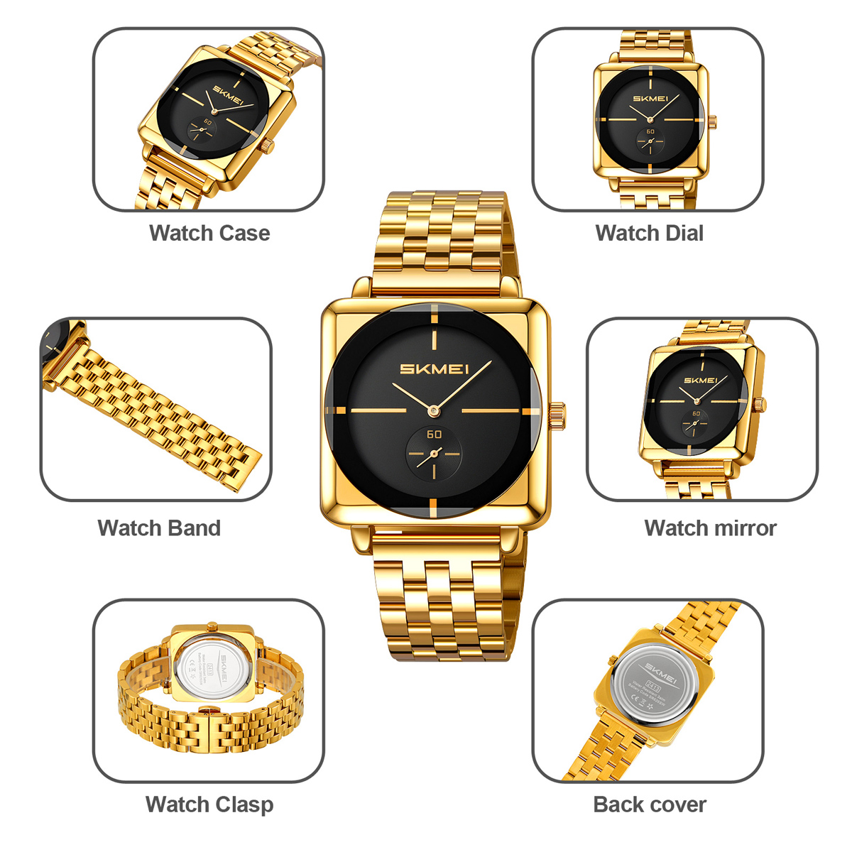 SKMEI factory 2413 stainless steel square face analog quartz wrist watches